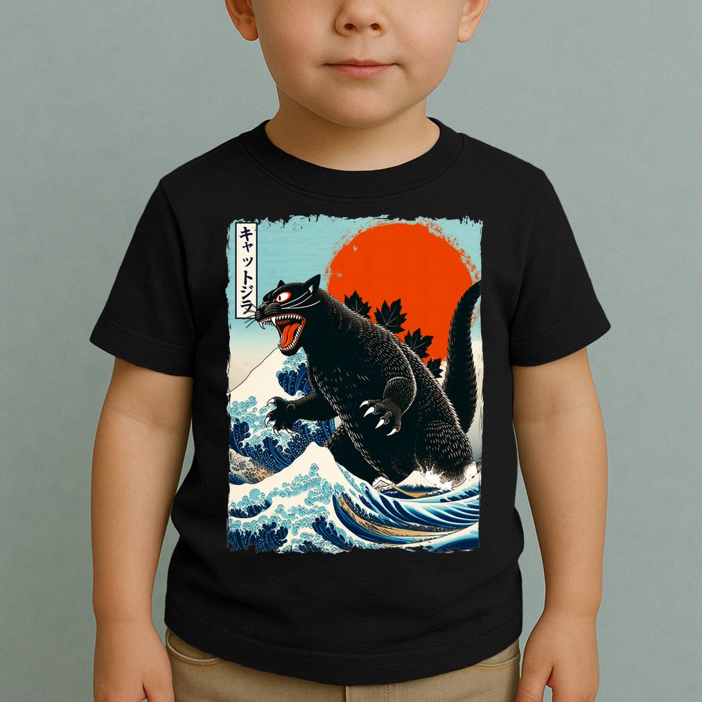 Catzilla Cat Japanese Art Cat Gift Toddler T-Shirt