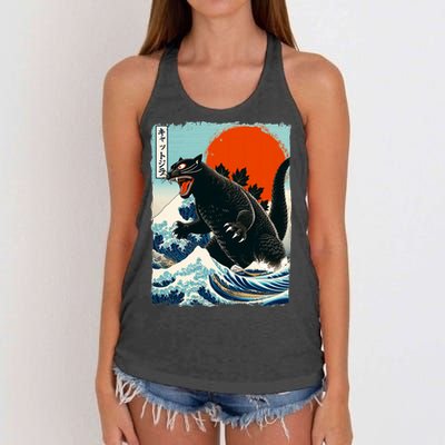 Catzilla Cat Japanese Art Cat Gift Women's Knotted Racerback Tank