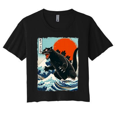 Catzilla Cat Japanese Art Cat Gift Crop Top