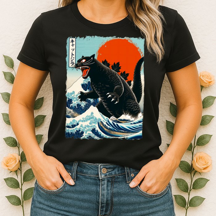 Catzilla Cat Japanese Art Cat Gift Womens T-Shirt
