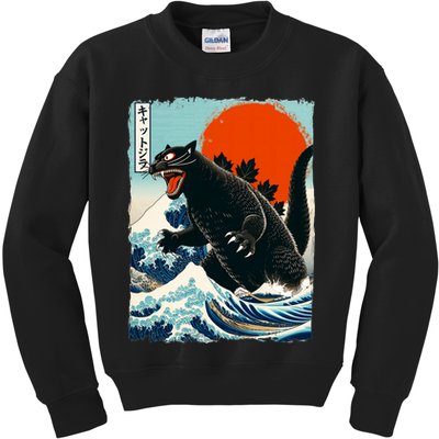 Catzilla Cat Japanese Art Cat Gift Kids Sweatshirt