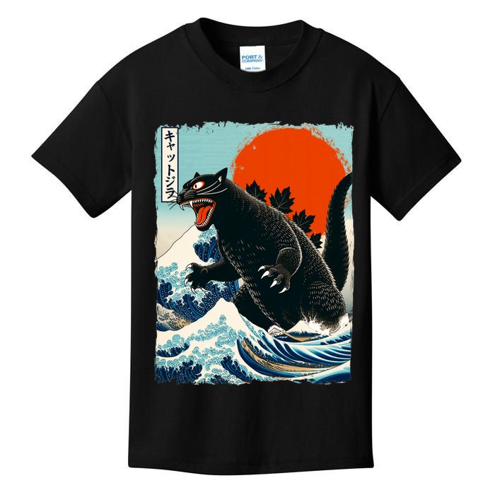 Catzilla Cat Japanese Art Cat Gift Kids T-Shirt