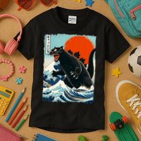 Catzilla Cat Japanese Art Cat Gift Kids T-Shirt