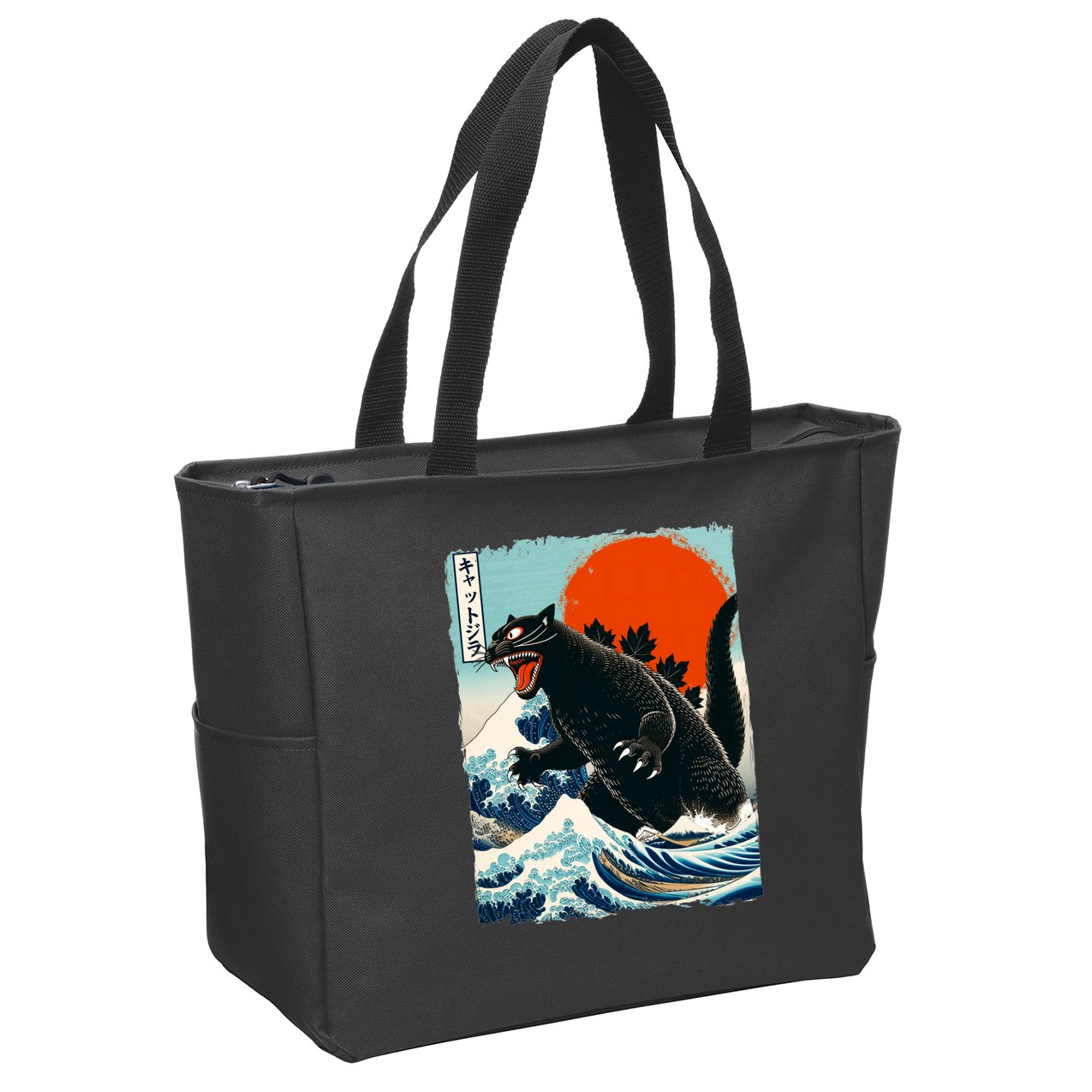Catzilla Cat Japanese Art Cat Gift Zip Tote Bag