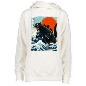 Catzilla Cat Japanese Art Cat Gift Womens Funnel Neck Pullover Hood