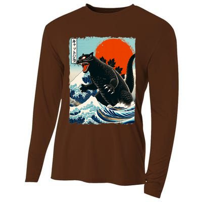 Catzilla Cat Japanese Art Cat Gift Cooling Performance Long Sleeve Crew