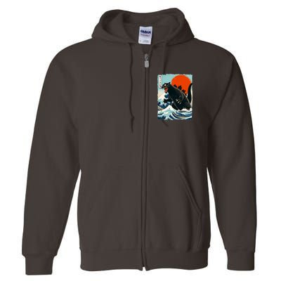 Catzilla Cat Japanese Art Cat Gift Full Zip Hoodie