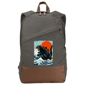 Catzilla Cat Japanese Art Cat Gift Cotton Canvas Backpack