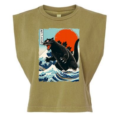 Catzilla Cat Japanese Art Cat Gift Garment-Dyed Women's Muscle Tee