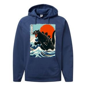 Catzilla Cat Japanese Art Cat Gift Performance Fleece Hoodie