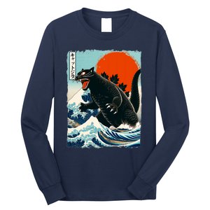 Catzilla Cat Japanese Art Cat Gift Long Sleeve Shirt