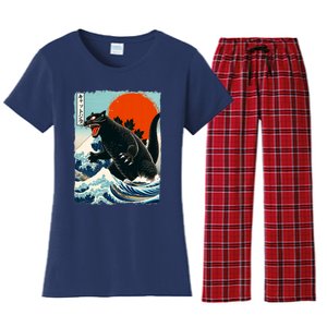 Catzilla Cat Japanese Art Cat Gift Women's Flannel Pajama Set