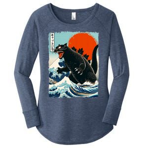 Catzilla Cat Japanese Art Cat Gift Women's Perfect Tri Tunic Long Sleeve Shirt