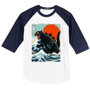 Catzilla Cat Japanese Art Cat Gift Baseball Sleeve Shirt