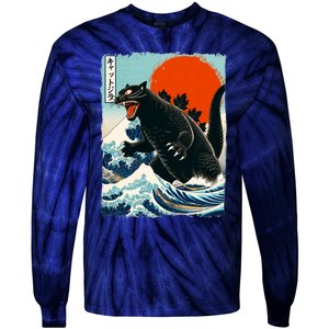 Catzilla Cat Japanese Art Cat Gift Tie-Dye Long Sleeve Shirt