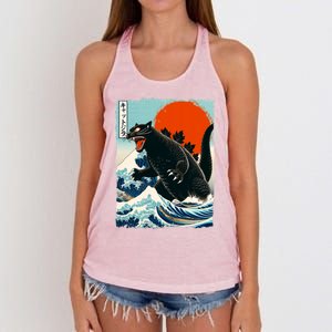 Catzilla Cat Japanese Art Cat Gift Women's Knotted Racerback Tank