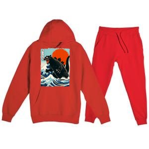 Catzilla Cat Japanese Art Cat Gift Premium Hooded Sweatsuit Set