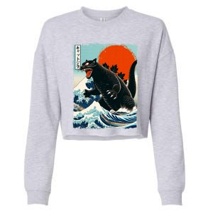 Catzilla Cat Japanese Art Cat Gift Cropped Pullover Crew