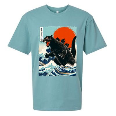 Catzilla Cat Japanese Art Cat Gift Sueded Cloud Jersey T-Shirt