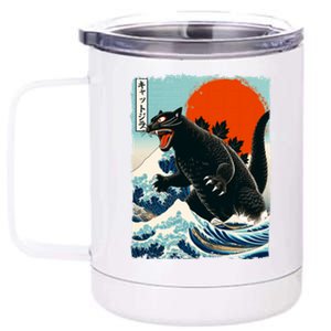 Catzilla Cat Japanese Art Cat Gift 12 oz Stainless Steel Tumbler Cup