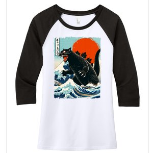 Catzilla Cat Japanese Art Cat Gift Women's Tri-Blend 3/4-Sleeve Raglan Shirt