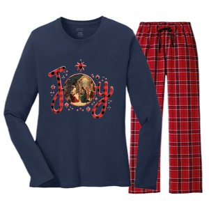 Christian Christmas Joy Jesus Nativity Scene Faith Family Women's Long Sleeve Flannel Pajama Set 