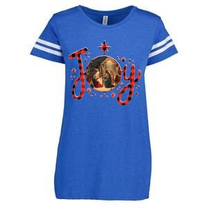 Christian Christmas Joy Jesus Nativity Scene Faith Family Enza Ladies Jersey Football T-Shirt