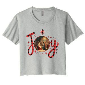 Christian Christmas Joy Jesus Nativity Scene Faith Family Women's Crop Top Tee