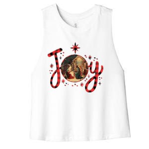 Christian Christmas Joy Jesus Nativity Scene Faith Family Women's Racerback Cropped Tank