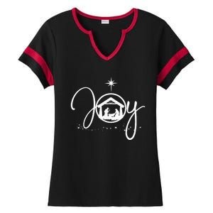 Christian Christmas Joy Jesus Nativity Scene Faith Ladies Halftime Notch Neck Tee