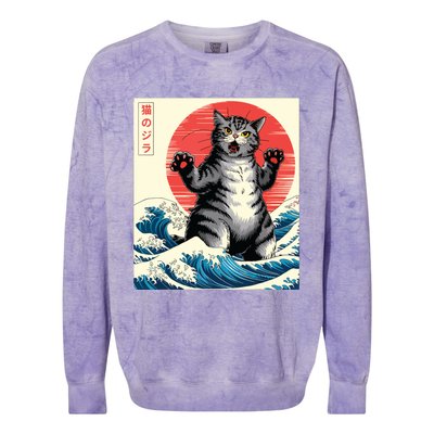 Catzilla Cat Japanese Art Funny Cat Gifts Colorblast Crewneck Sweatshirt