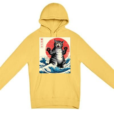 Catzilla Cat Japanese Art Funny Cat Gifts Premium Pullover Hoodie