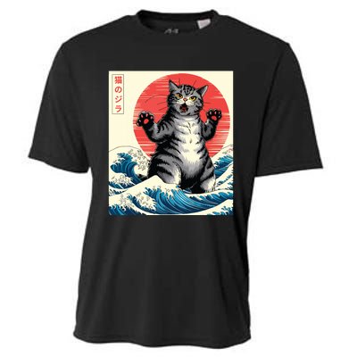 Catzilla Cat Japanese Art Funny Cat Gifts Cooling Performance Crew T-Shirt