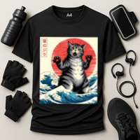 Catzilla Cat Japanese Art Funny Cat Gifts Cooling Performance Crew T-Shirt