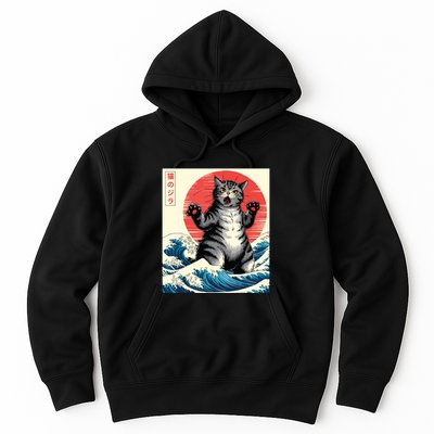 Catzilla Cat Japanese Art Funny Cat Gifts Hoodie