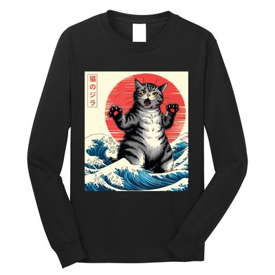 Catzilla Cat Japanese Art Funny Cat Gifts Long Sleeve Shirt