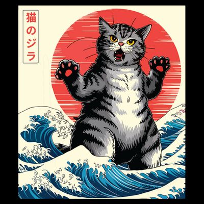 Catzilla Cat Japanese Art Funny Cat Gifts T-Shirt
