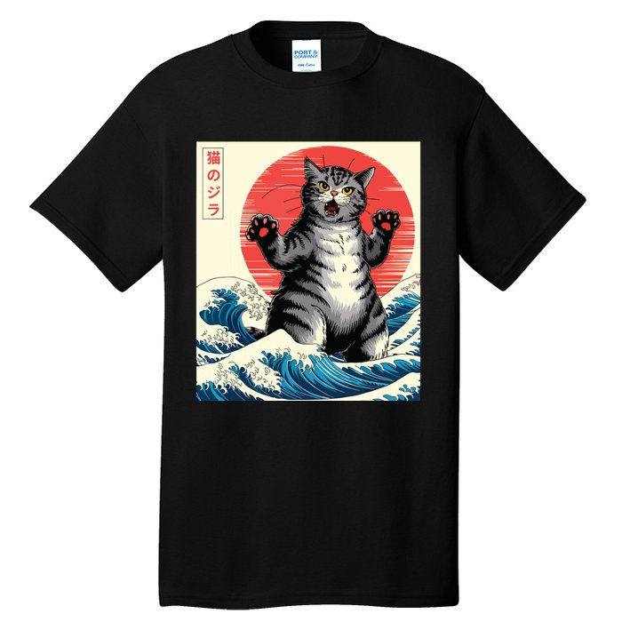 Catzilla Cat Japanese Art Funny Cat Gifts Tall T-Shirt