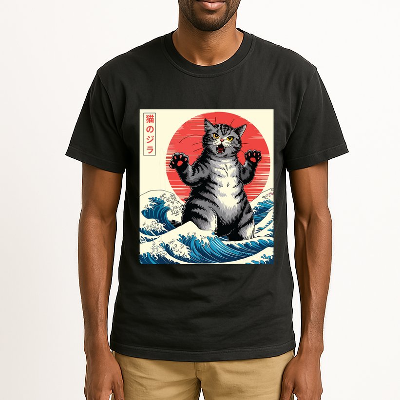Catzilla Cat Japanese Art Funny Cat Gifts Tall T-Shirt