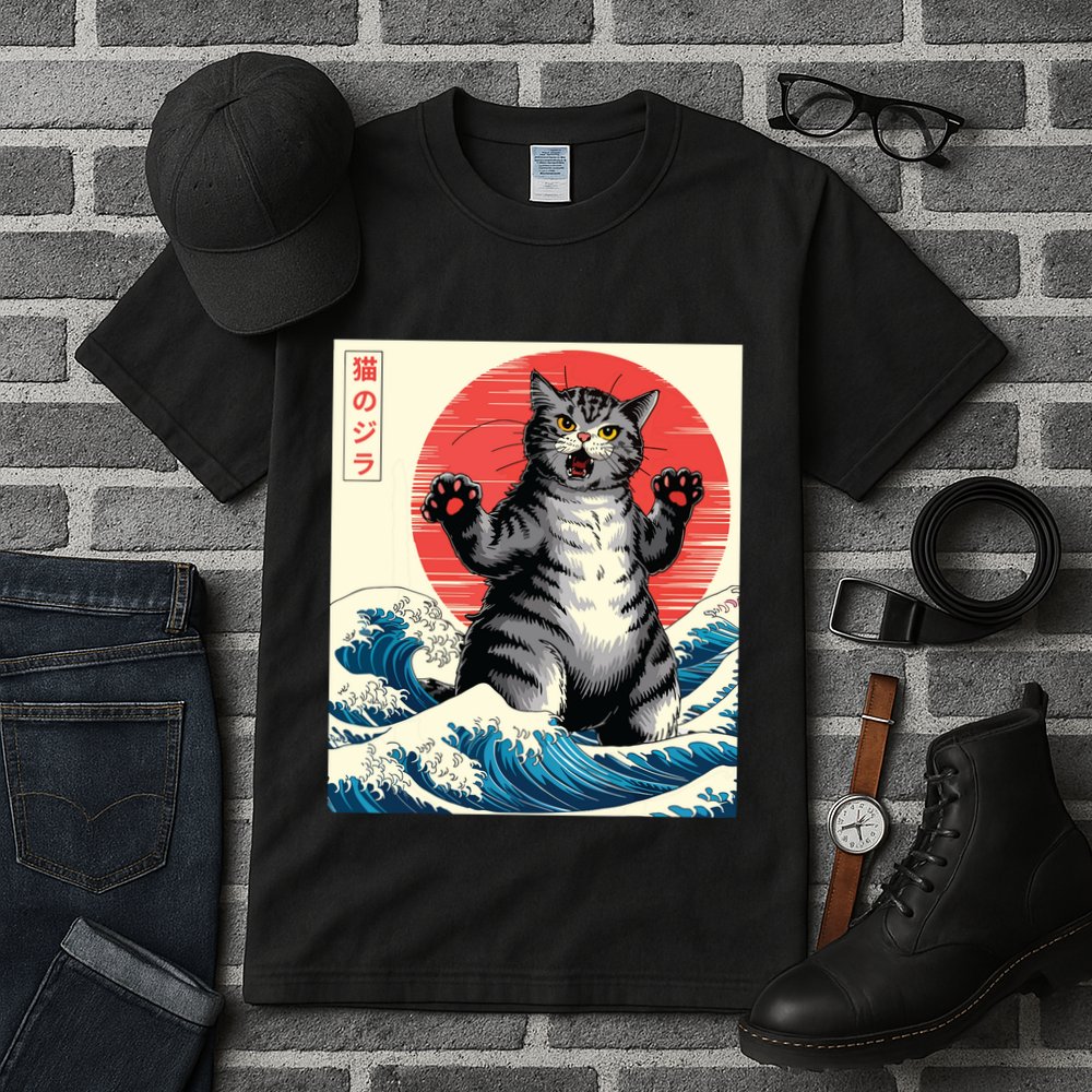 Catzilla Cat Japanese Art Funny Cat Gifts Tall T-Shirt