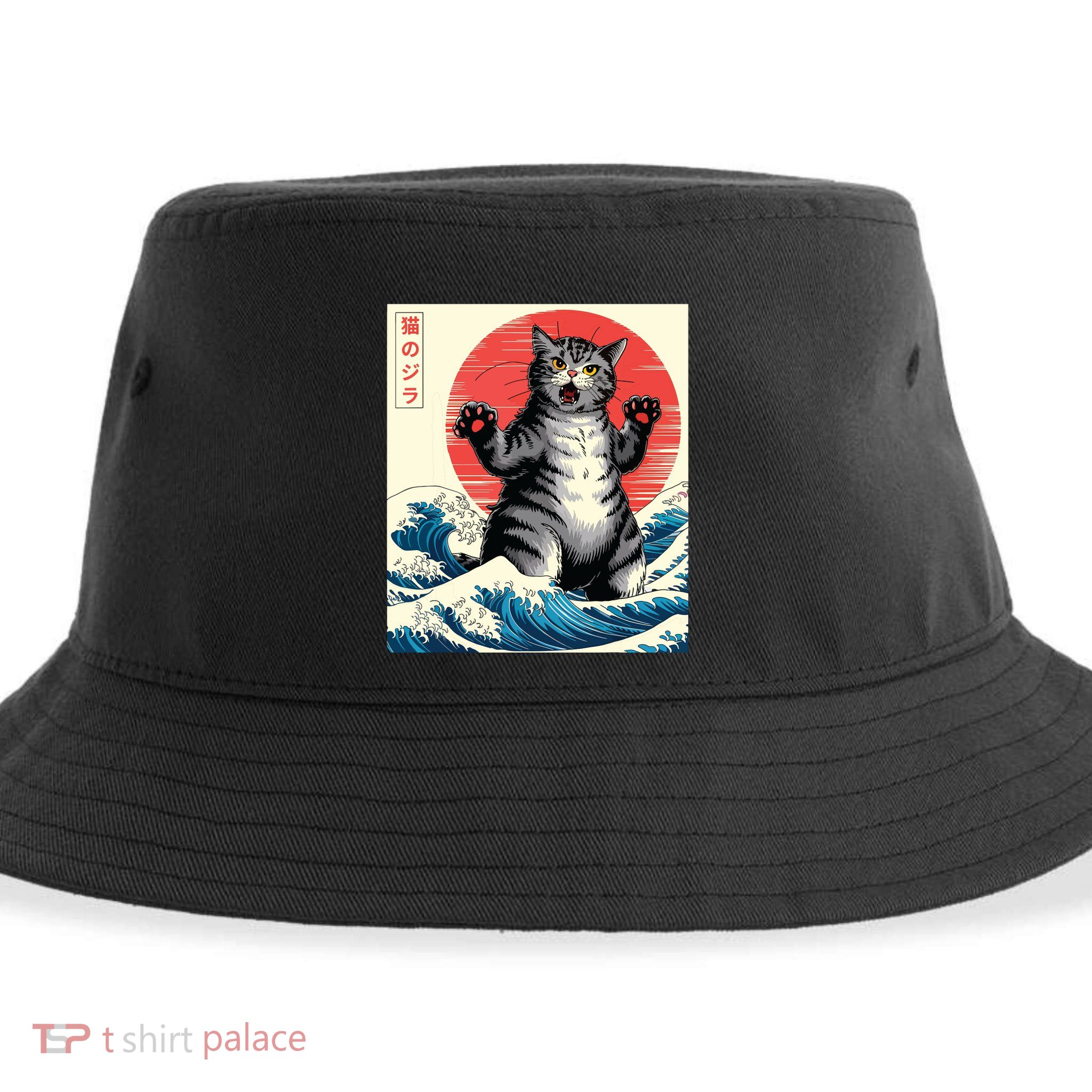 Catzilla Cat Japanese Art Funny Cat Gifts Sustainable Bucket Hat