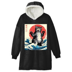 Catzilla Cat Japanese Art Funny Cat Gifts Hooded Wearable Blanket