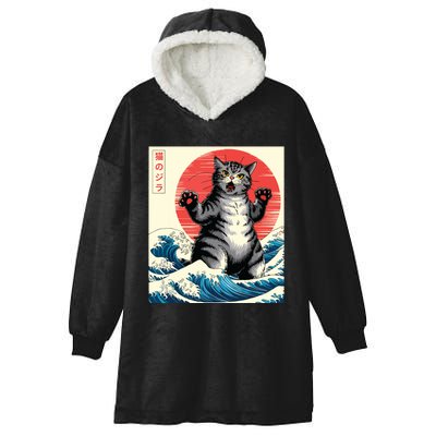 Catzilla Cat Japanese Art Funny Cat Gifts Hooded Wearable Blanket