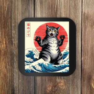 Catzilla Cat Japanese Art Funny Cat Gifts Coaster