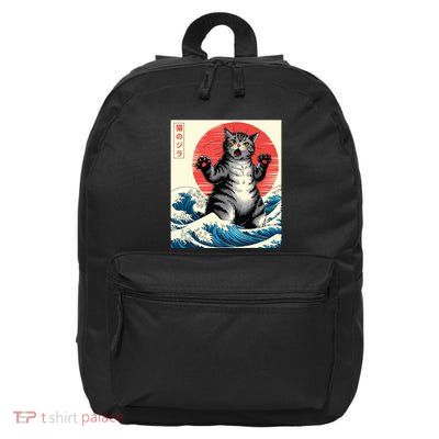 Catzilla Cat Japanese Art Funny Cat Gifts 16 in Basic Backpack