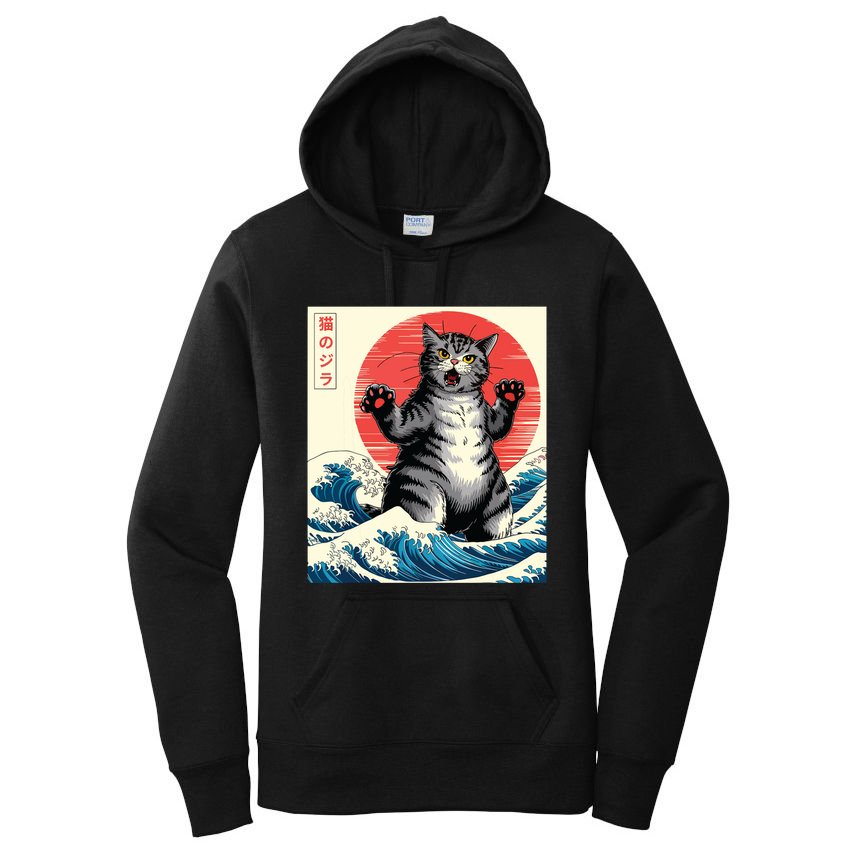 Catzilla Cat Japanese Art Funny Cat Gifts Women's Pullover Hoodie