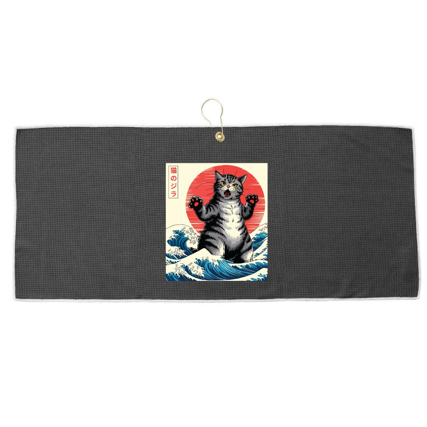 Catzilla Cat Japanese Art Funny Cat Gifts Large Microfiber Waffle Golf Towel