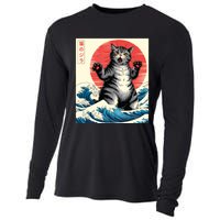 Catzilla Cat Japanese Art Funny Cat Gifts Cooling Performance Long Sleeve Crew