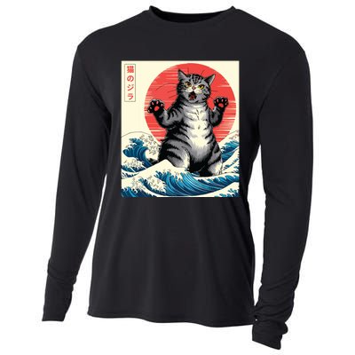 Catzilla Cat Japanese Art Funny Cat Gifts Cooling Performance Long Sleeve Crew