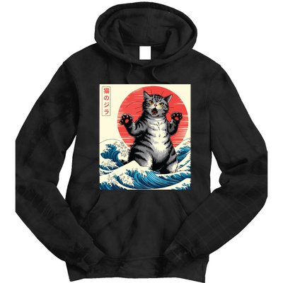 Catzilla Cat Japanese Art Funny Cat Gifts Tie Dye Hoodie